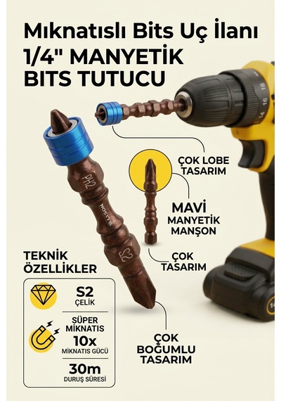 Ph2 X 65 Mm Çift Yönlü Manyetik Yıldız Bits Uç Vidalama Ucu