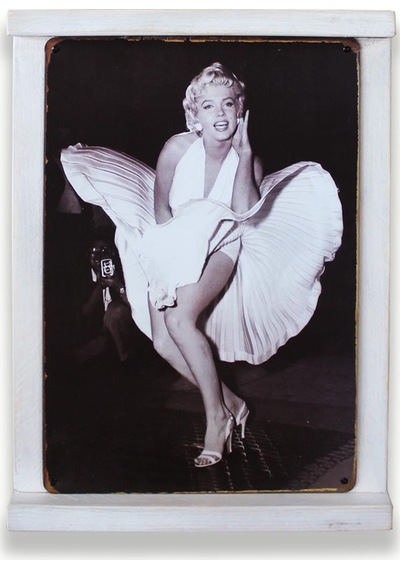 Rustik Ahşap Çerçeveli Vintage Metal Pano M. Monroe Dress 20x30