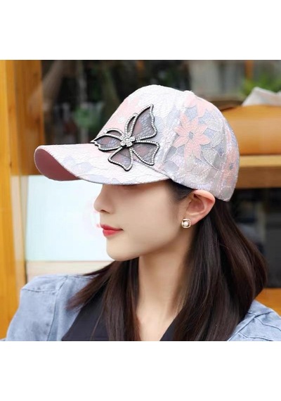 Valkyrie Kadın Taşlı Kelebek Çiçek Detaylı Dantel Şapka Ayarlanabilir Spor Şapka Yazlık Baseball Cap Pembe