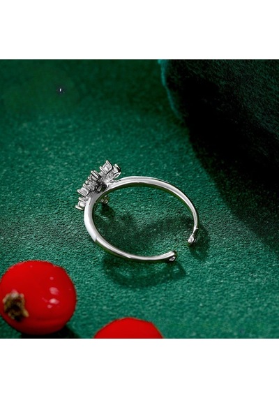 Zirkon Taşlı Kar Tanesi Motifli Platin Kaplama Ayarlanabilir Kadın Yüzük Silver