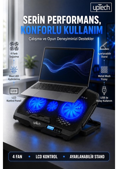 Uptech Laptop Soğutucu 4 Fanlı Lcd Kontrol Panel Ayarlanabilir Dizüstü Bilgisayar Soğutma Fanı