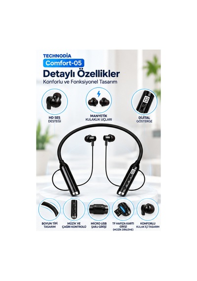 Technodia Comfort-05 Bluetooth 5.4 Boyun Tipi Kulak İçi Kulaklık
