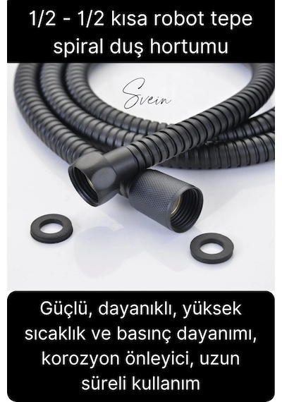 80 Cm Siyah Kısa Tepe Ara Duş Hortumu Spiral Robot Bağlantı Örgü Dayanıklı Kopmaz Patlamaz Sızdırmaz Standart Diğer
