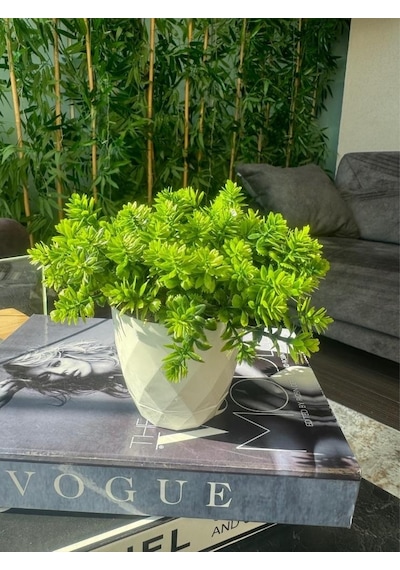 Yapay Çiçek Beyaz Saksıda Lotus Dekoratif Masa Çiçeği 15cm