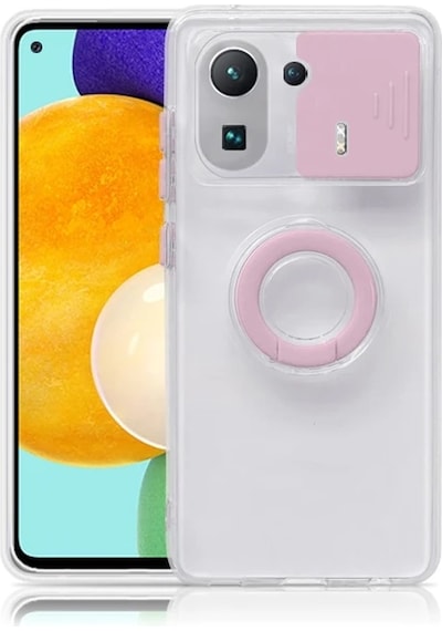 Ally Xiaomi Mi 11 Pro Kılıf Sürgülü Kamera Lens Korumalı Yüzük Standlı Silikon Kılıf- 5775