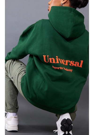 Universal Sports Acedemy Sweatshirt - Yeşil Baskılı Oversize Kapüşonlu Yeşil