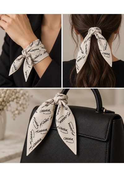 Herşeynota Atatürk İmza Desenli Bej %100 Pamuk 52x52 Cm Fular Bandana Okul, Etkinlik, Tören, Gösteri Çok Renkli