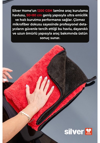 Mikrofiber Süper Emici Ekstra Kalın Ekstra Büyük Boy Kırmızı-siyah Lamine Araç Kurulama Havlusu