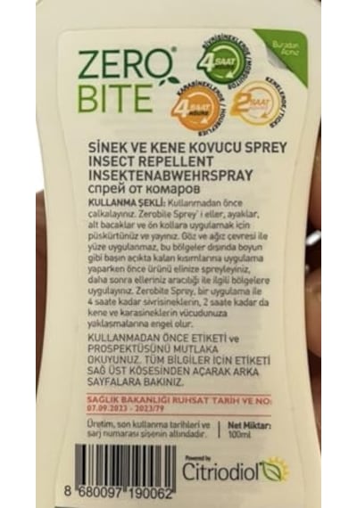 Zerobite Bitki Özlü Sinek Ve Kene Kovucu Sprey 100ml