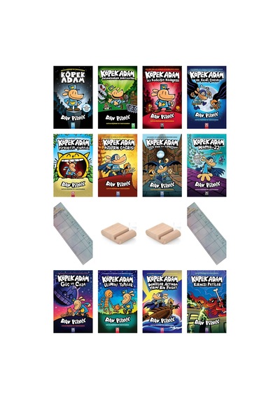 Köpek Adam Serisi / 12 Kitap Tam Seti / 8-12 Yaş Hikaye / Çizgi Roman + Tablet Tutucu+ Takip Ayracı