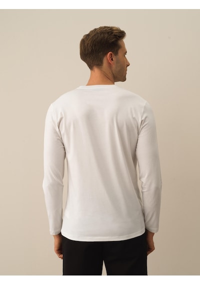 Xint Kırık Beyaz Modal Dokulu Slim Fit Uzun Kollu Tişört 502046