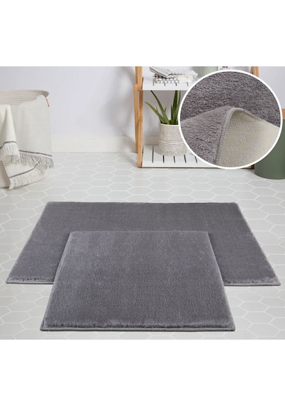 My Evilla Modern Dekoratif Halı Jel Kaymaz Taban Peluş Açık Gri Antrasit
