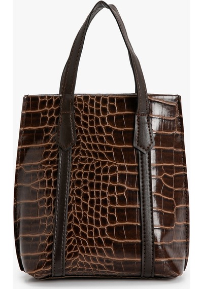 Koton Tote Çanta Kroko Suni Deri Fermuarlı Çıtçıt Kapama Kahverengi 4wak30120aa 4WAK30120AA517 Kahverengi