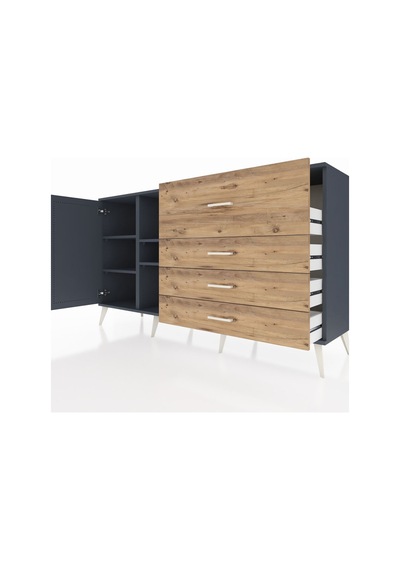 Hyperion Konsol 4 Raflı 4 Çekmeceli Tek Kapaklı 176x44x99 Antras Antrasit-antrasit/çam Hyperion Konsol 4 Raflı 4 Çekmeceli Tek Kapaklı 176x44x99 Antras Antrasit-antrasit/çam