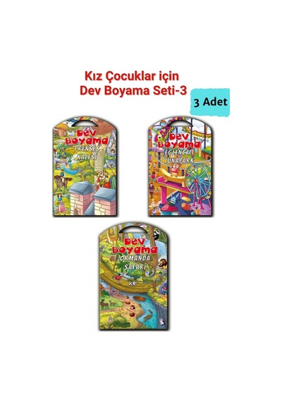 Kız Çocuklar İçin Dev Boyama Seti-3, Prenses Kalesi, Orman, Lunapark Temalı 3 Adet 67.5 X 100 Cm