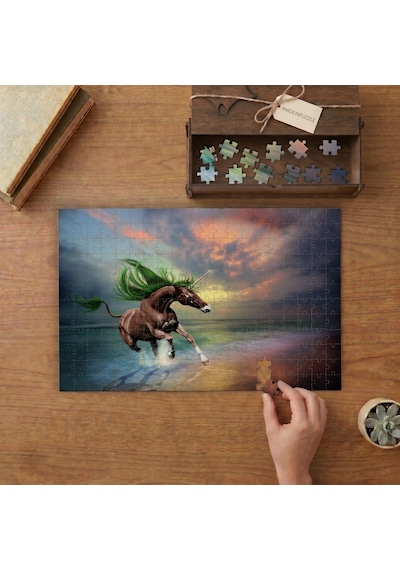 Denizde Koşan Unicorn Tasarımı 240 Parça Ahşap Puzzle Ahşap Kutuda Mpy20351