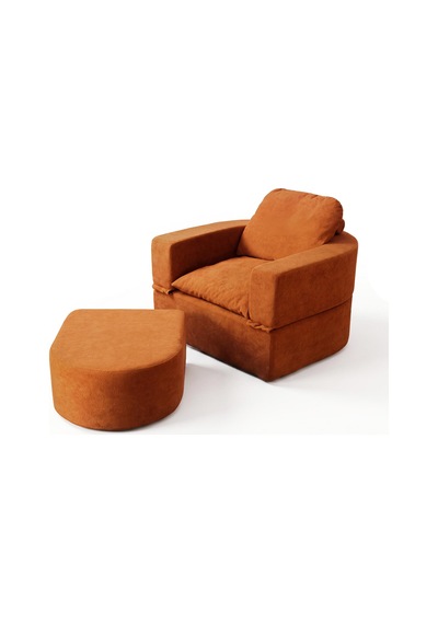 Homedius Sofa Bed Katlanır Yatak Olabilen Berjer Koltuk Puf Seti Kiremit