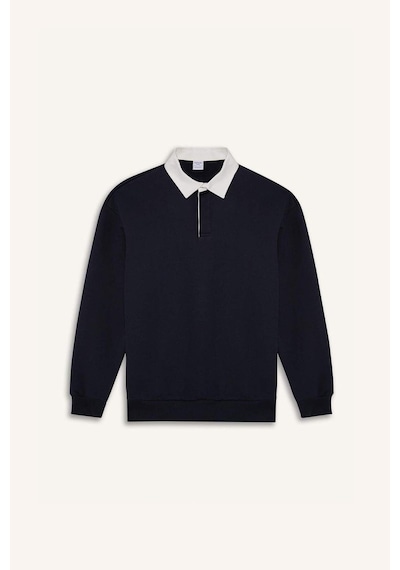 DeFacto Boxy Fit Polo Yaka Basic Düz Sweatshirt E6523AX24WNNV82 Lacivert DeFacto Boxy Fit Polo Yaka Basic Düz Sweatshirt E6523AX24WNNV82 Lacivert