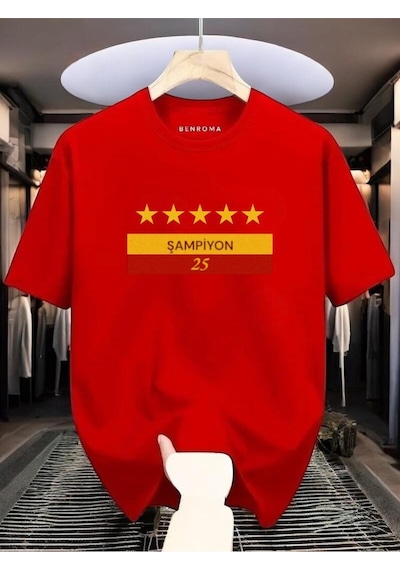 Şampiyon 25 Baskılı Unisex Tişört Kirmizi
