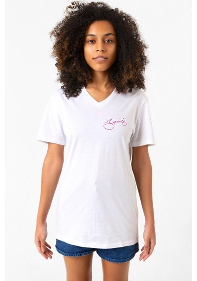 Blackpink Jennie Signature Beyaz Kadın V Yaka Tshirt Beyaz