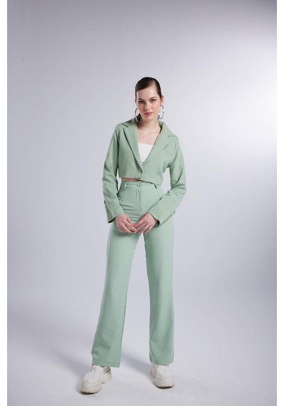 Holly Lolly Vatkalı Atlas Kumaş Crop Model Panky Ceket Yeşil