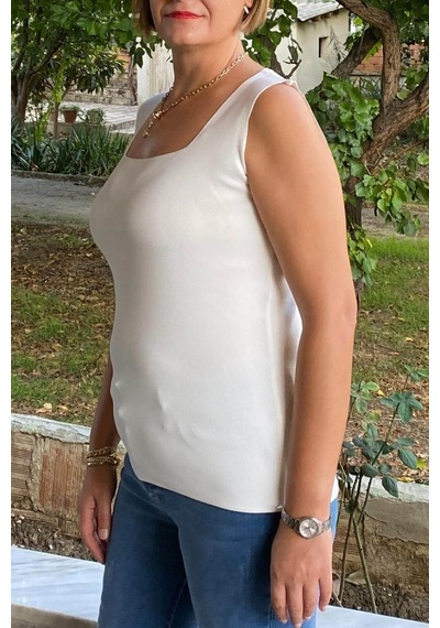 Mia Butik Büyük Beden Beyaz Kare Yaka Triko Bluz -1270 Beyaz