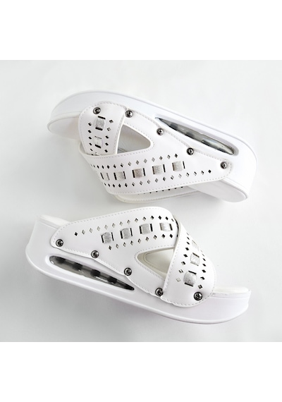 Gümüş Örgü Çapraz Desenli Açık Airmax Ortopedik Terlik 001