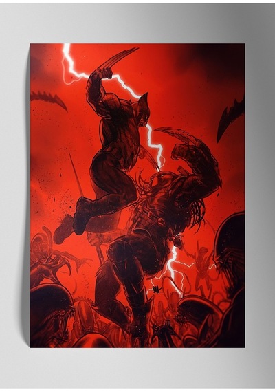 Metal Baskı Marvel Duvar Tablosu - Predator Ve Wolverine