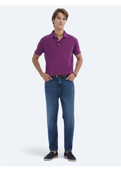 Kip Mürdüm Düz Polo Yaka %100 Pamuk T-shirt MÜRDÜM