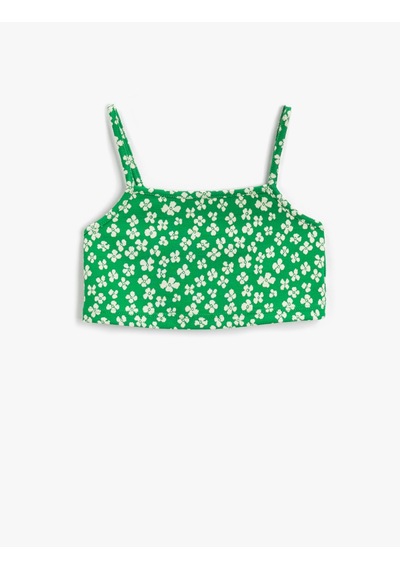 Koton Çiçekli Crop Atlet İnce Askılı Yeşil Desenli 2skg30051ak