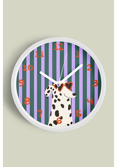 Dalmaçyalı Köpek Modern Duvar Saati - Çocuk Odası Duvar Saati - 42cm - Önü Camlı Beyaz Kasa Beyaz