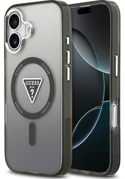 Apple Uyumlu iPhone 17 Kılıf Guess Lisanslı M-safeli Iml Baskılı Üçgen Logolu Metal Kamera Çerçeveli Siyah Siyah