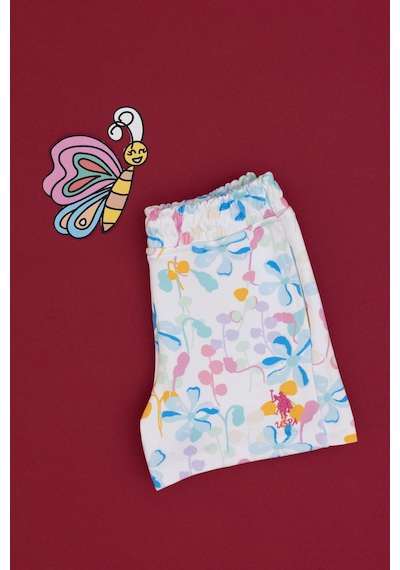 U.S. Polo Assn. Kız Çocuk Beyaz Çiçek Desenli Relax Fit Örme Şort 50299996-VR013