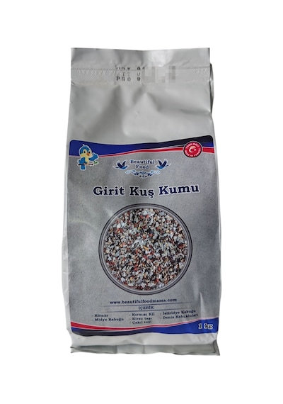 Beautiful Food Mama 1 Kg Grit Kuş Kumu Kömür, Kırmızıkil, Midye Kabugu, Kum