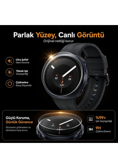 Samsung Galaxy Watch 9 40mm İle Uyumlu Ekran Koruyucu Nano Parlak Çizilmeye Dayanıklı Akıllı Saat Koruması, 9h Kırılmaz Esnek Cam, Hd Şeffaf 2 Adet Sm-l340