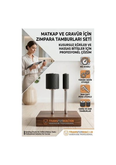 2 Li Set 6.35 Ve 12.7 Mm Zımpara Tamburu Seti - Gravür Matkap Zımparalama Ucu Aparatı 723174 Str-mn3
