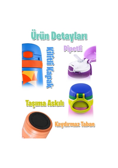 Shamobo 2li Set Pipetli Çelik Termos 350ml -6 Saat Isı Yalıtımı- Pembe - Açık Yeşil
