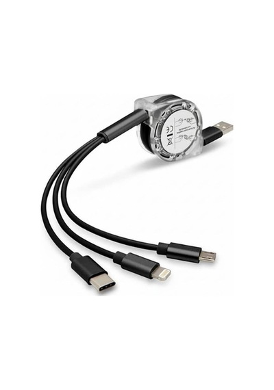 0260 Usb To Type-c Micro Usb Lightning Çoklu Şarj Kablosu Universal Makaralı 3'ü 1 Arada