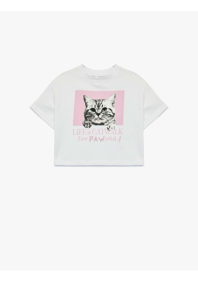 Koton Kedi Baskılı Ekru Kız Çocuk T-shirt 6skg10105ak Ekru Koton Kedi Baskılı Ekru Kız Çocuk T-shirt 6skg10105ak Ekru