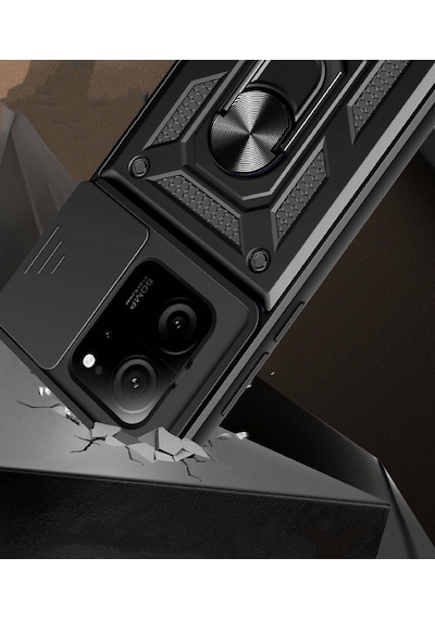 Xiaomi Mi 13t Kılıf Magnetik Standlı Kamera Korumalı Zore Sürgülü Vega Kapak Siyah