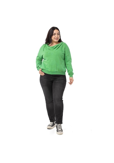 Büyük Beden Degaje Kapüşonlu Yaka Cepli Parça Boyalı Üç İplik Yeşil Sweatshirt-yeşil Yeşil