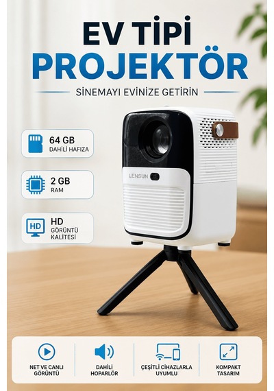 Shnstore Projector Ev Tipi 64 Gb 2 Gb Rem Hafıza Hd Görüntü Kumandalı Shntknd0720