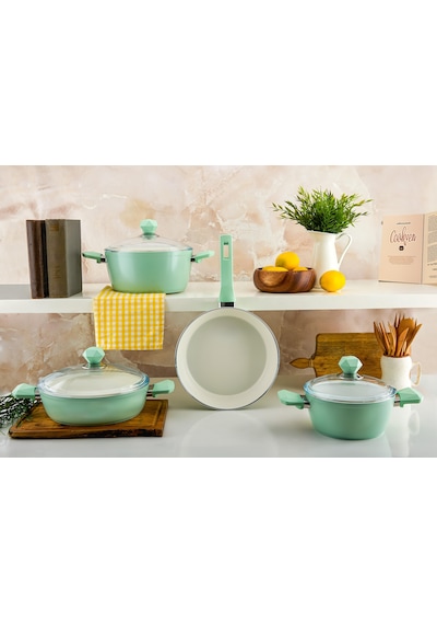 Noble Life Bicoat 7 Parça Natural Seramik Set Soft Green Açık Yeşil