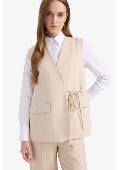 DeFacto V Yaka Bağcıklı Basic Düz Blazer Yelek E4358AX25SPBG702 Bej