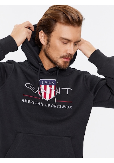 Gant Erkek Kapşonlu Sweatshirt Yandan Cepli Siyah