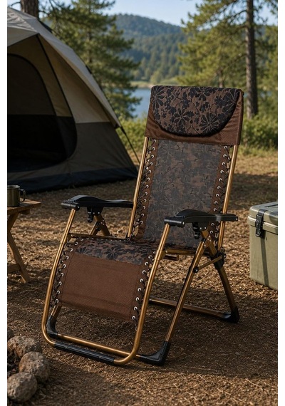 Bysay Sunset Katlanabilir Şezlong Kamp Sandalyesi, Alüminyum Çerçeve, Ayarlanabilir Pozisyonlu, Yatabilen, Kahve Ren Diğer