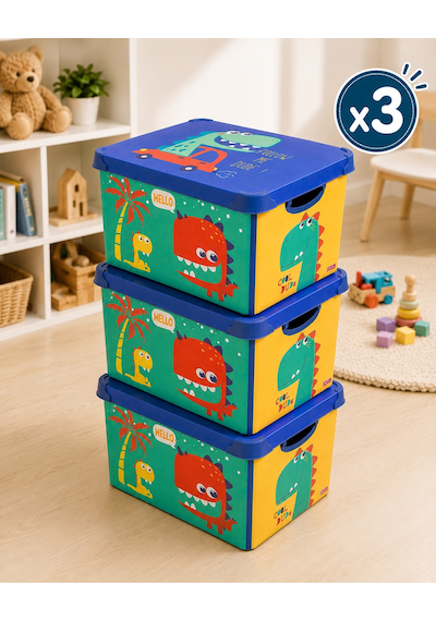Style Box Dude Dekoratif Oyuncak Kutu Seti - 3x 20 Litre Çok Renkli