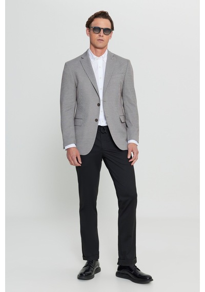 AC&Co / Altınyıldız Classics Erkek Vızon 360 Her Yöne Esneyen Slim Fit Dar Kesim Çizgili Kapak Cepli Blazer Ceket Vizon