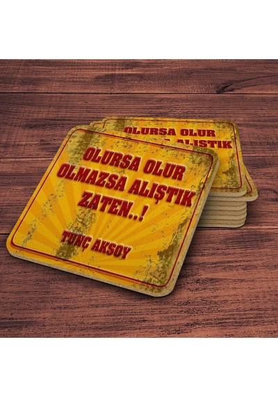 Kişiye Özel Retro Sokak Tabelası Tasarımlı Ahşap Bardak Altlığı Duvar Yazılı 3 4 Adet Çok Renkli