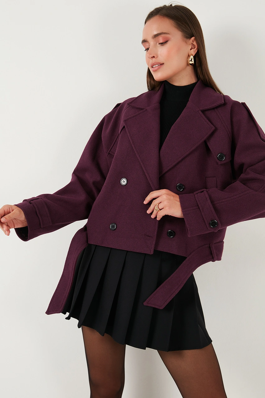Lela Pamuklu Regular Fit Yumuşak Dokulu Kaşe Kısa Bayan Kaban 6810286 Bordo